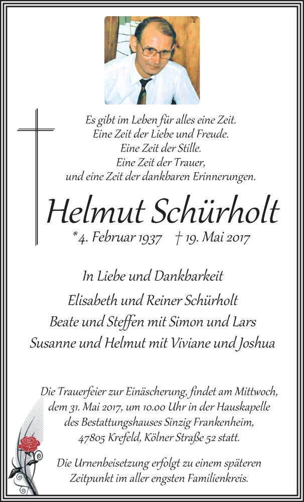 Traueranzeige für Helmut Schürholt vom 28.05.2017 aus trauer.mein.krefeld.de
