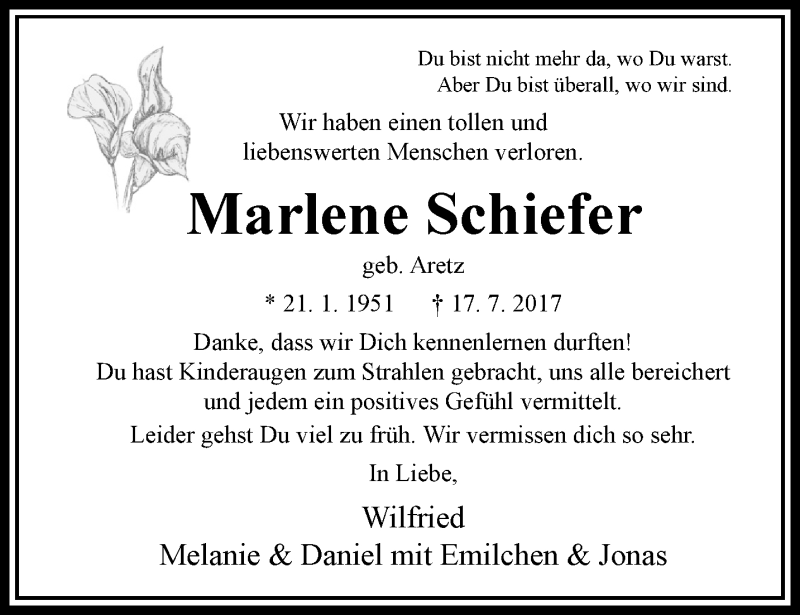  Traueranzeige für Marlene Schiefer vom 23.07.2017 aus trauer.extra-tipp-moenchengladbach.de