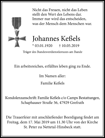 Traueranzeige von Johannes Keßels von trauer.extra-tipp-moenchengladbach.de