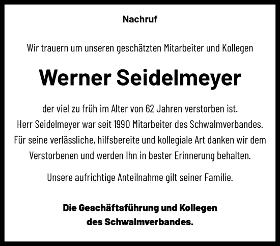 Traueranzeige von Werner Seidelmeyer von trauer.extra-tipp-moenchengladbach.de