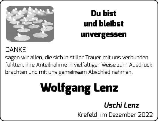 Traueranzeige von Wolfgang Lenz von trauer.mein.krefeld.de