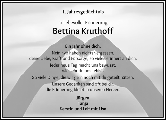 Traueranzeige von Bettina Kruthoff von trauer.extra-tipp-moenchengladbach.de