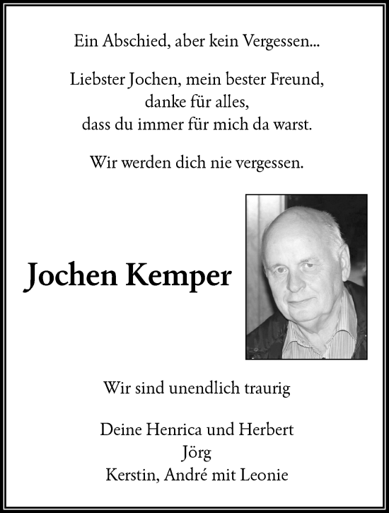 Traueranzeige von Jochen Kemper von trauer.wuppertaler-rundschau.de