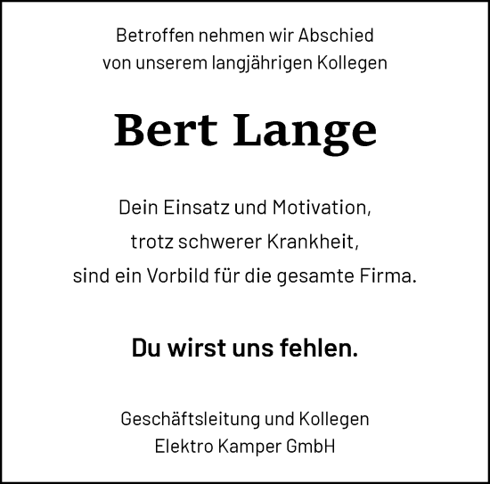 Traueranzeige von Bert Lange von trauer.extra-tipp-moenchengladbach.de