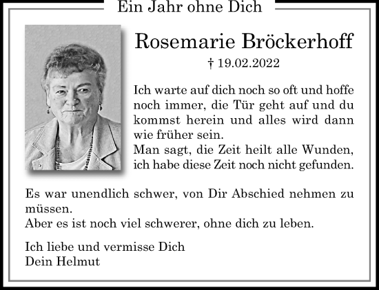 Traueranzeige von Rosemarie Bröckerhoff von trauer.mein.krefeld.de