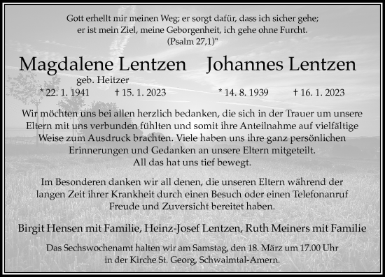 Traueranzeige von Magdalene und Johannes Lentzen von trauer.extra-tipp-moenchengladbach.de
