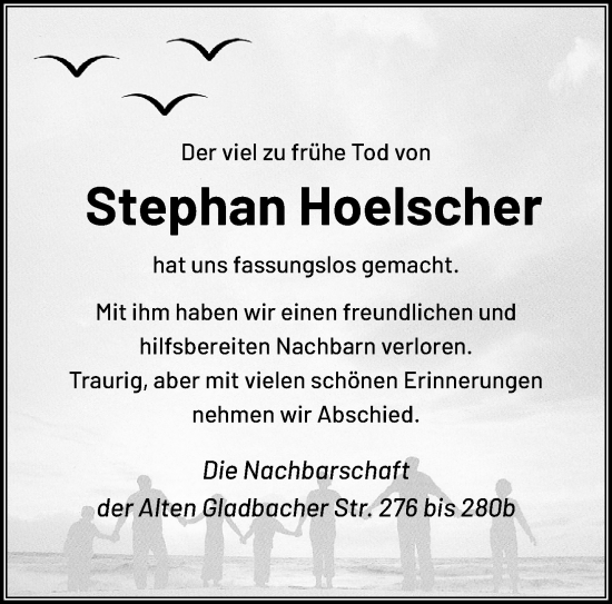 Traueranzeige von Stephan Hoelscher von trauer.mein.krefeld.de