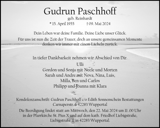 Traueranzeige von Gudrun Paschhoff von trauer.wuppertaler-rundschau.de