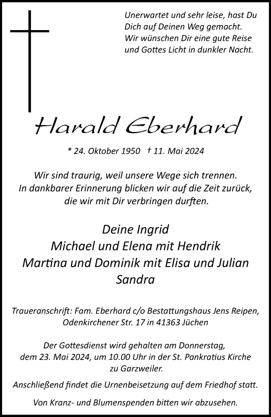 Traueranzeige von Harald Eberhard von trauer.stadt-kurier.de