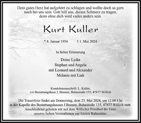 Traueranzeige von Kurt Kuller von trauer.extra-tipp-moenchengladbach.de