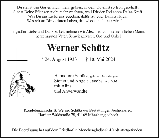Traueranzeige von Werner Schütz von trauer.extra-tipp-moenchengladbach.de