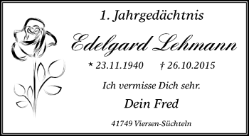 Traueranzeige von Edelgard Lehmann von trauer.extra-tipp-moenchengladbach.de