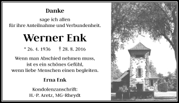 Traueranzeige von Werner Enk von trauer.extra-tipp-moenchengladbach.de