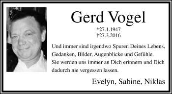 Traueranzeige von Gerd Vogel von Rheinisch-Bergische Anzeigenblatt