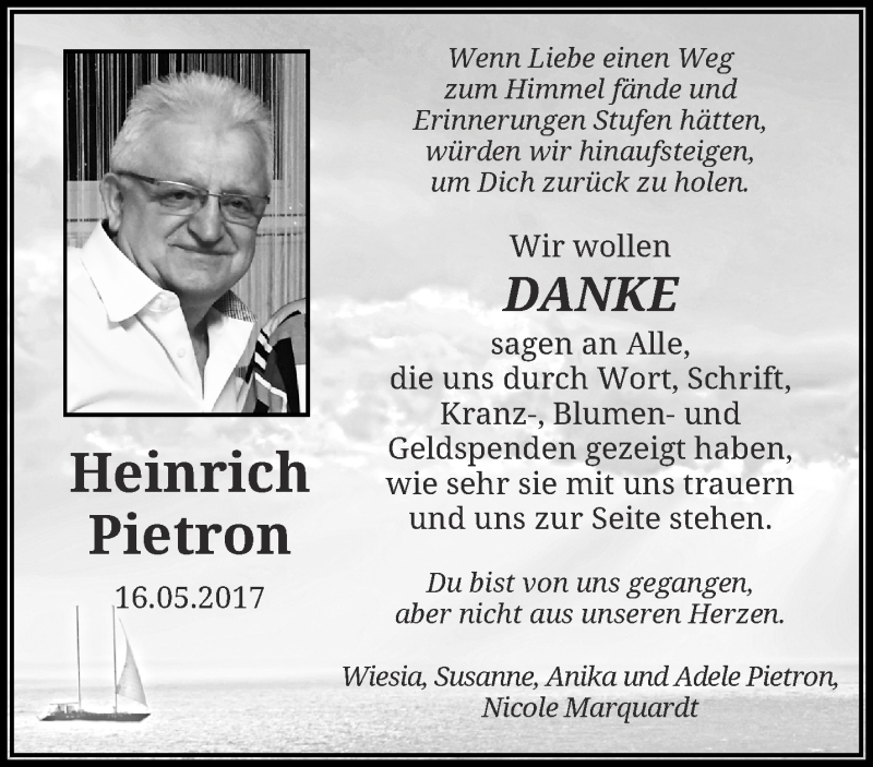  Traueranzeige für Heinrich Pietron vom 18.11.2017 aus trauer.wuppertaler-rundschau.de