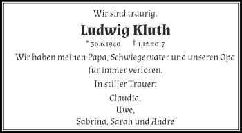 Traueranzeige von Ludwig Kluth von trauer.wuppertaler-rundschau.de