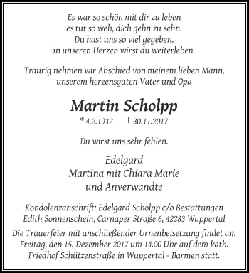 Traueranzeige von Martin Scholpp von trauer.wuppertaler-rundschau.de