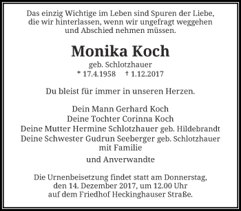 Traueranzeige von Monika Koch von trauer.wuppertaler-rundschau.de