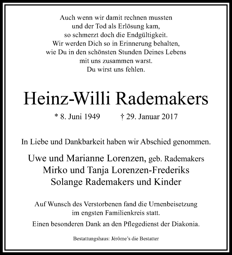  Traueranzeige für Heinz-Willi Rademakers vom 12.02.2017 aus trauer.extra-tipp-moenchengladbach.de