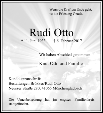 Traueranzeige von Rudi Otto von trauer.extra-tipp-moenchengladbach.de
