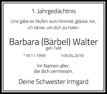 Traueranzeige von Barbara  Walter von trauer.mein.krefeld.de