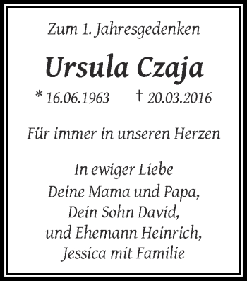 Traueranzeige von Ursula Czaja von trauer.wuppertaler-rundschau.de