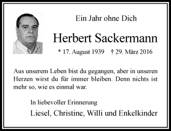 Traueranzeige von Herbert Sackermann von trauer.extra-tipp-moenchengladbach.de
