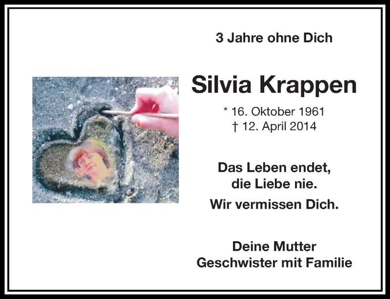  Traueranzeige für Silvia Krappen vom 09.04.2017 aus trauer.extra-tipp-moenchengladbach.de