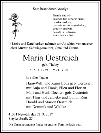 Traueranzeige von Maria Oestreich von trauer.extra-tipp-moenchengladbach.de