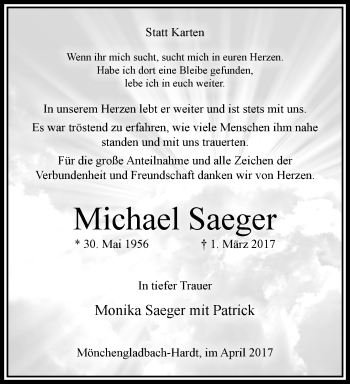 Traueranzeige von Michael Saeger von trauer.extra-tipp-moenchengladbach.de