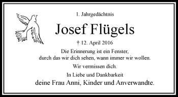 Traueranzeige von Josef Flügels von trauer.extra-tipp-moenchengladbach.de