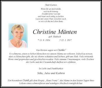 Traueranzeige von Christine Münten von trauer.extra-tipp-moenchengladbach.de