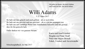 Traueranzeige von Willi Adams von trauer.extra-tipp-moenchengladbach.de