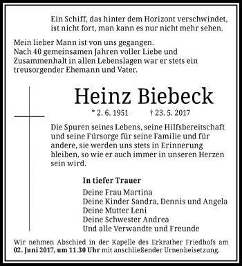 Traueranzeige von Heinz Biebeck von trauer.duesseldorfer-anzeiger.de