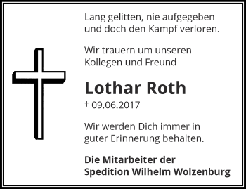 Traueranzeige von Lothar Roth von trauer.wuppertaler-rundschau.de