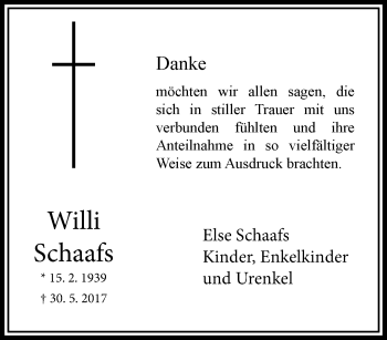 Traueranzeige von Willi Schaafs von trauer.extra-tipp-moenchengladbach.de