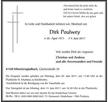 Traueranzeige von Dirk Poulwey von trauer.extra-tipp-moenchengladbach.de