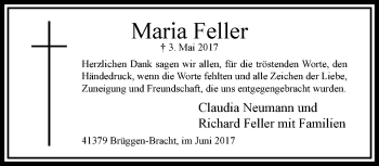 Traueranzeige von Maria Feller von trauer.extra-tipp-moenchengladbach.de