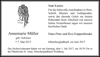 Traueranzeige von Annemarie Müller von trauer.extra-tipp-moenchengladbach.de