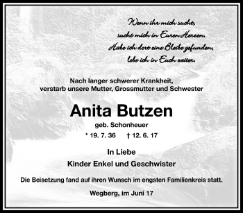 Traueranzeige von Anita Butzen von trauer.extra-tipp-moenchengladbach.de