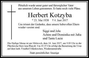 Traueranzeige von Herbert Kotzyba von trauer.extra-tipp-moenchengladbach.de