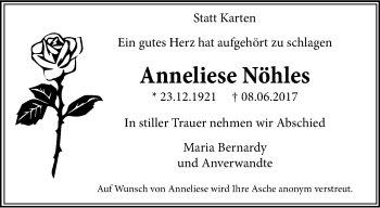 Traueranzeige von Anneliese Nöhles von trauer.extra-tipp-moenchengladbach.de