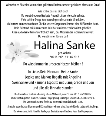 Traueranzeige von Halina Sanke von trauer.mein.krefeld.de