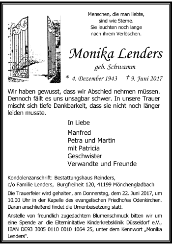 Traueranzeige von Monika Lenders von trauer.extra-tipp-moenchengladbach.de