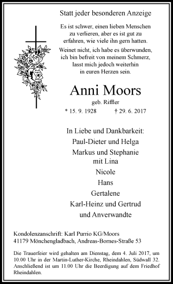 Traueranzeige von Anni Moors von trauer.extra-tipp-moenchengladbach.de