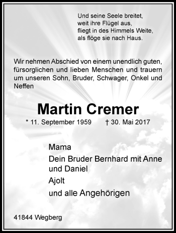 Traueranzeige von Martin Cremer von trauer.extra-tipp-moenchengladbach.de