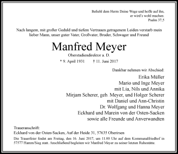 Traueranzeige von Manfred Meyer von trauer.duesseldorfer-anzeiger.de