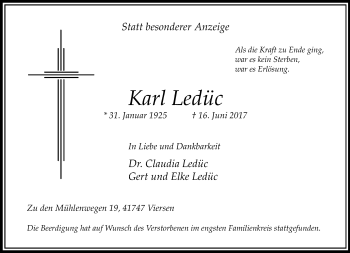 Traueranzeige von Karl Ledüc von trauer.extra-tipp-moenchengladbach.de