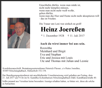 Traueranzeige von Heinz Joereßen von trauer.extra-tipp-moenchengladbach.de