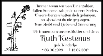 Traueranzeige von Ruth Kestenus von trauer.wuppertaler-rundschau.de